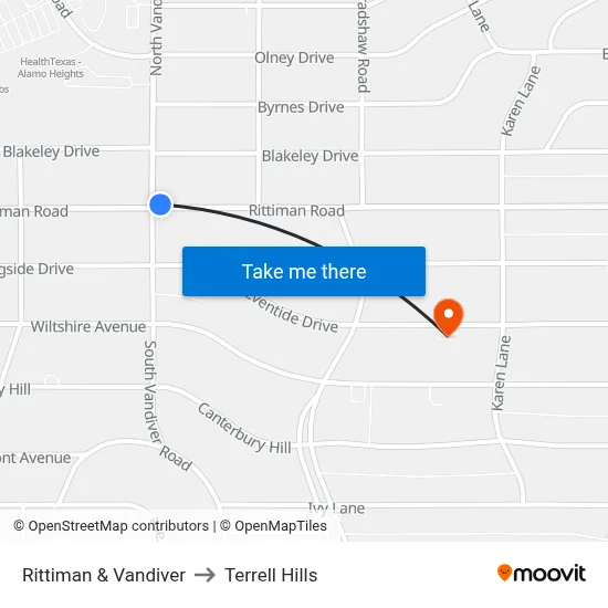 Rittiman & Vandiver to Terrell Hills map