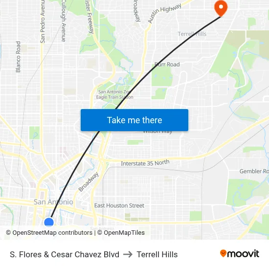 S. Flores & Cesar Chavez Blvd to Terrell Hills map