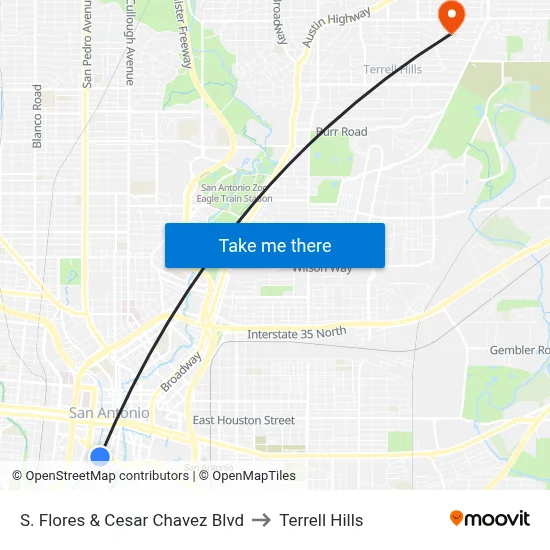 S. Flores & Cesar Chavez Blvd to Terrell Hills map