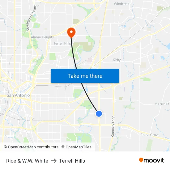 Rice & W.W. White to Terrell Hills map