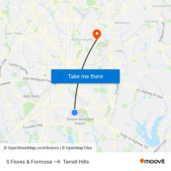 S Flores & Formosa to Terrell Hills map