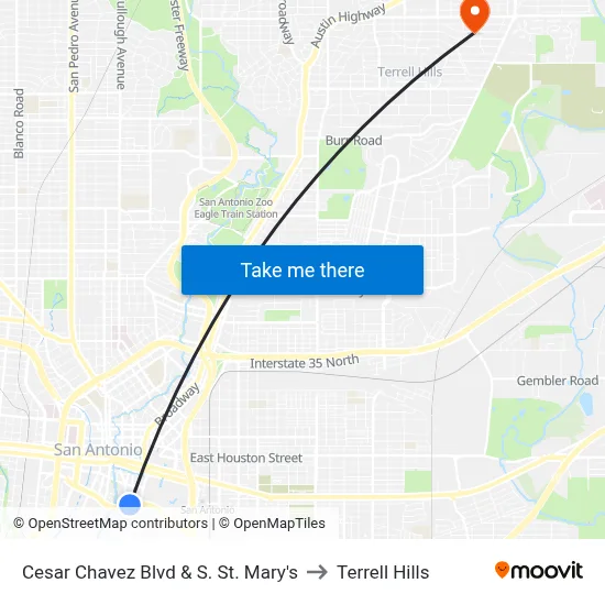 Cesar Chavez Blvd & S. St. Mary's to Terrell Hills map