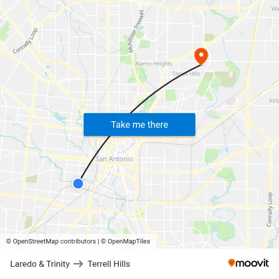 Laredo & Trinity to Terrell Hills map