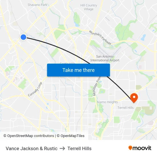 Vance Jackson & Rustic to Terrell Hills map