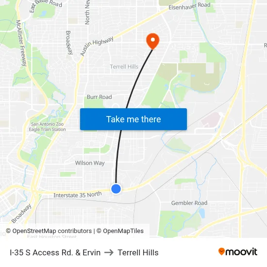 I-35 S Access Rd. & Ervin to Terrell Hills map