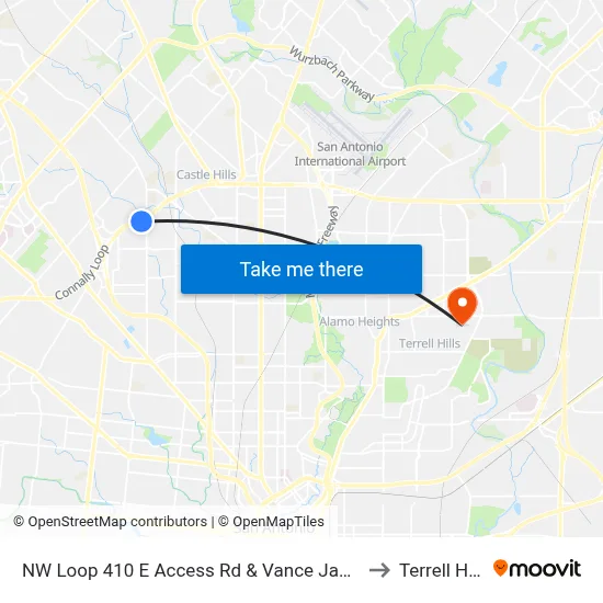 NW Loop 410 E Access Rd & Vance Jackson to Terrell Hills map