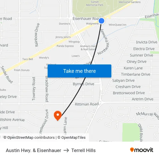 Austin Hwy. & Eisenhauer to Terrell Hills map
