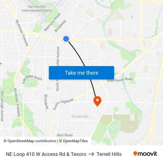 NE Loop 410 W Access Rd & Tesoro to Terrell Hills map