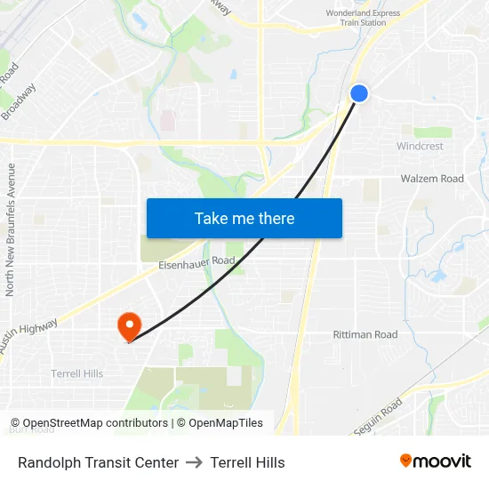 Randolph Transit Center to Terrell Hills map