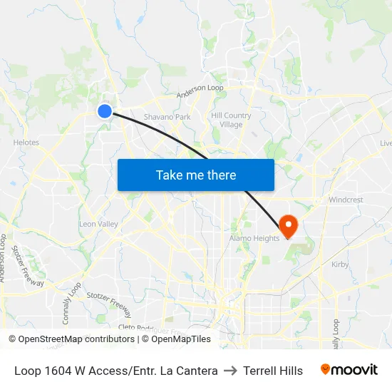 Loop 1604 W Access/Entr. La Cantera to Terrell Hills map