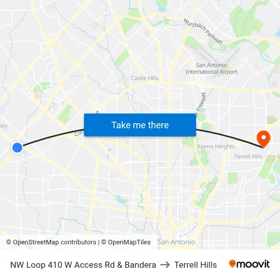 NW Loop 410 W Access Rd & Bandera to Terrell Hills map