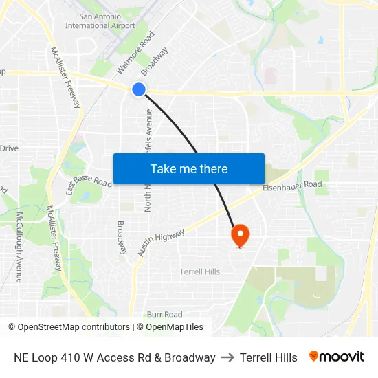 NE Loop 410 W Access Rd & Broadway to Terrell Hills map