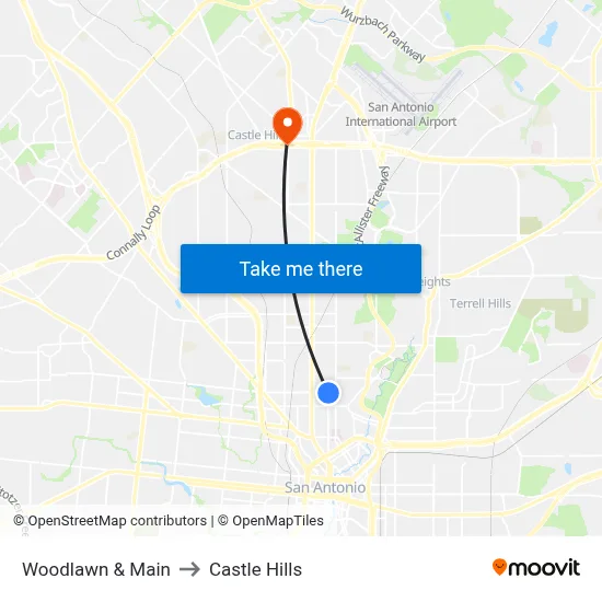 Woodlawn & Main to Castle Hills map