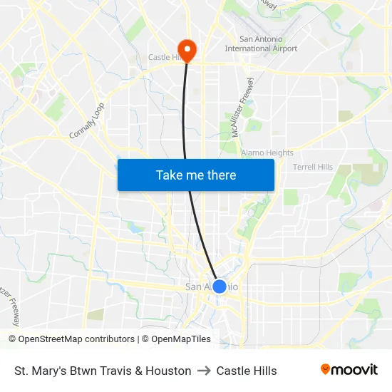 St. Mary's Btwn Travis & Houston to Castle Hills map