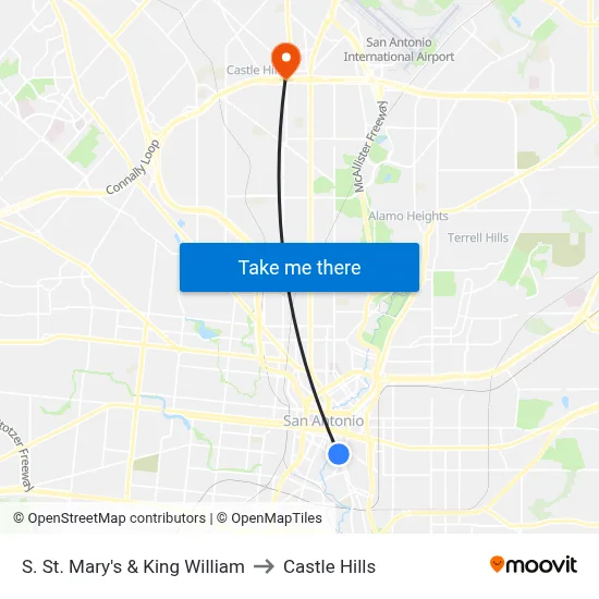 S. St. Mary's & King William to Castle Hills map