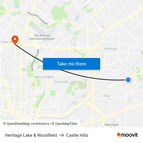 Heritage Lake & Woodfield to Castle Hills map