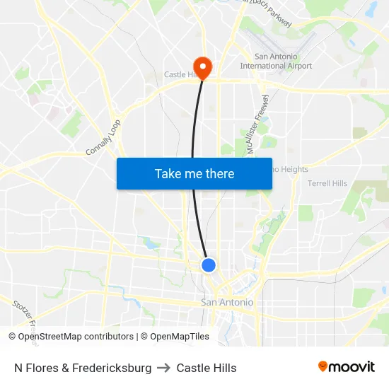 N Flores & Fredericksburg to Castle Hills map