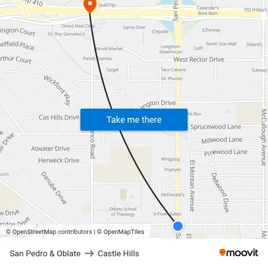 San Pedro & Oblate to Castle Hills map