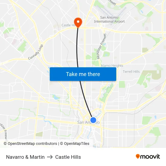 Navarro & Martin to Castle Hills map