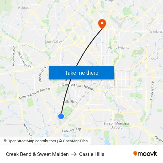 Creek Bend & Sweet Maiden to Castle Hills map