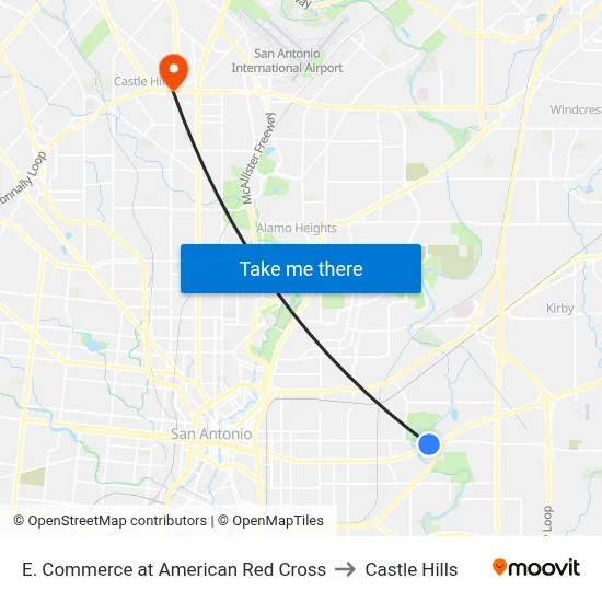 E. Commerce at American Red Cross to Castle Hills map