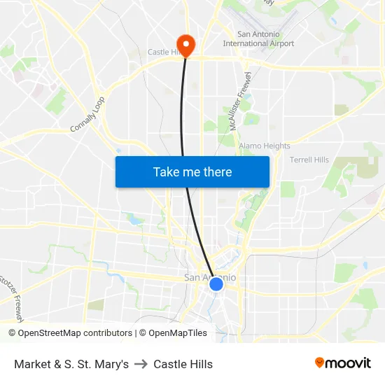 Market & S. St. Mary's to Castle Hills map
