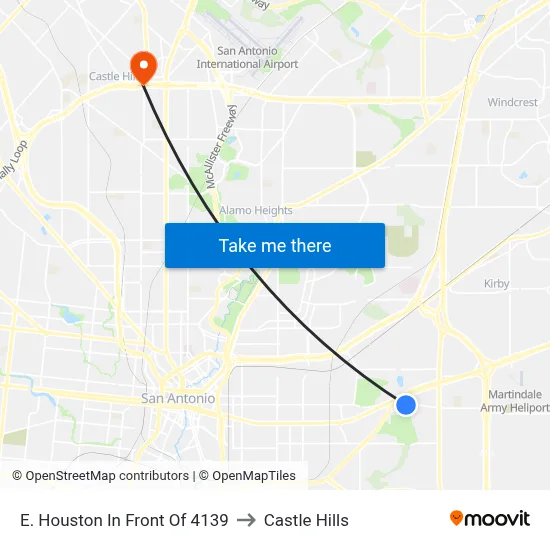 E. Houston In Front Of 4139 to Castle Hills map