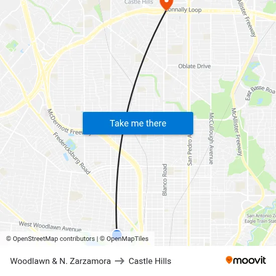 Woodlawn & N. Zarzamora to Castle Hills map
