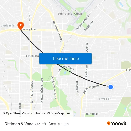 Rittiman & Vandiver to Castle Hills map