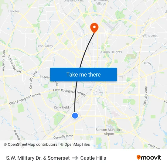 S.W. Military Dr. & Somerset to Castle Hills map