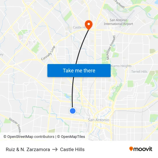 Ruiz & N. Zarzamora to Castle Hills map