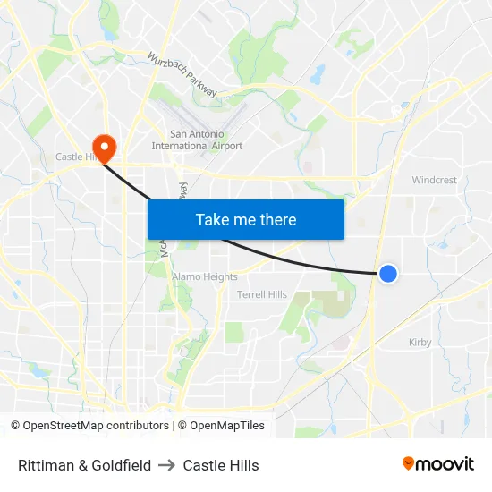 Rittiman & Goldfield to Castle Hills map