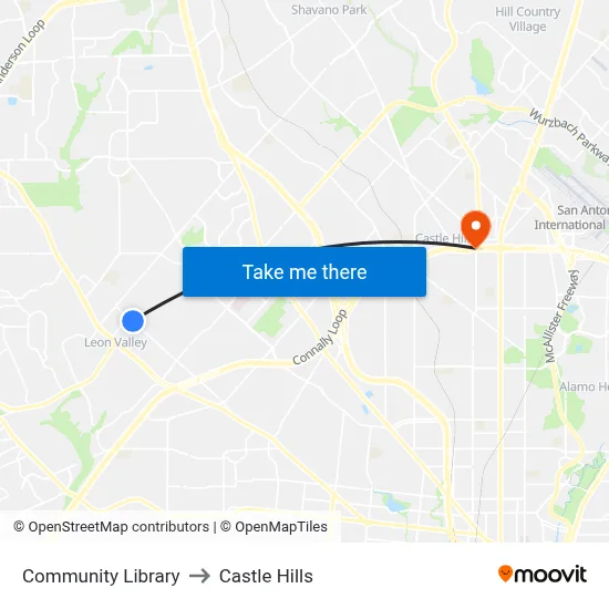 Community Library to Castle Hills map