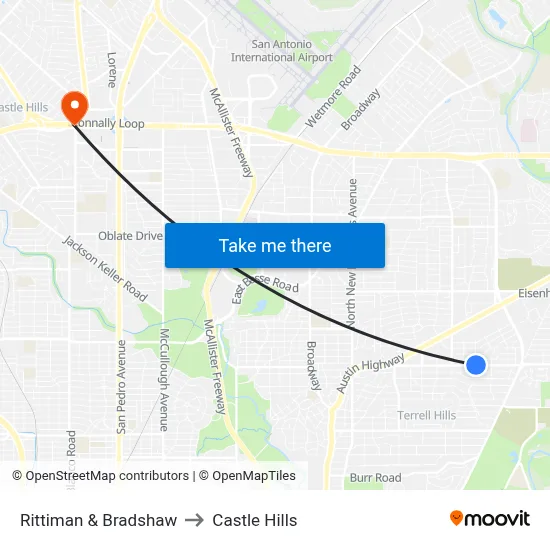 Rittiman & Bradshaw to Castle Hills map