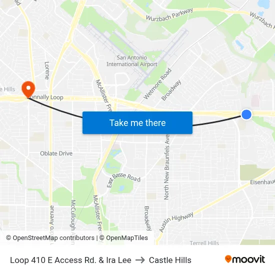 Loop 410 E Access Rd. & Ira  Lee to Castle Hills map