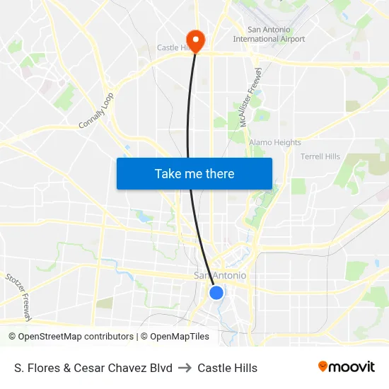 S. Flores & Cesar Chavez Blvd to Castle Hills map