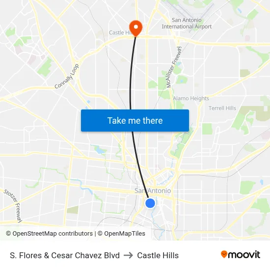 S. Flores & Cesar Chavez Blvd to Castle Hills map
