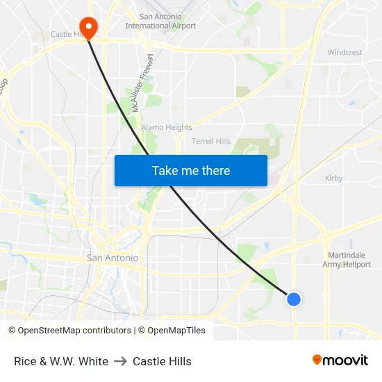 Rice & W.W. White to Castle Hills map