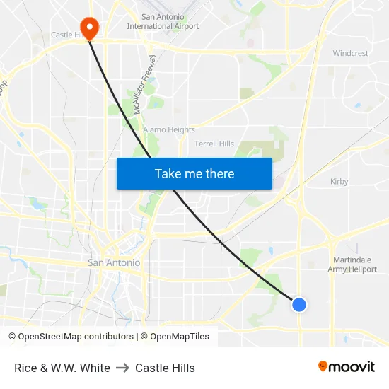 Rice & W.W. White to Castle Hills map