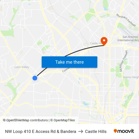 NW Loop 410 E Access Rd & Bandera to Castle Hills map