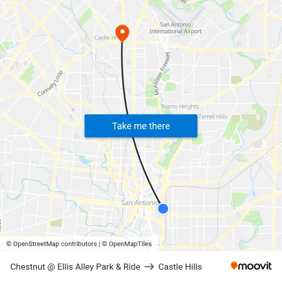 Chestnut @ Ellis Alley Park & Ride to Castle Hills map