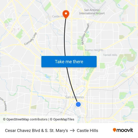 Cesar Chavez Blvd & S. St. Mary's to Castle Hills map