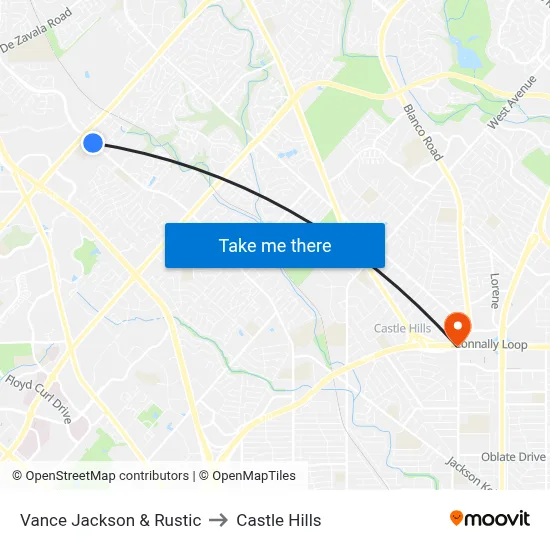 Vance Jackson & Rustic to Castle Hills map