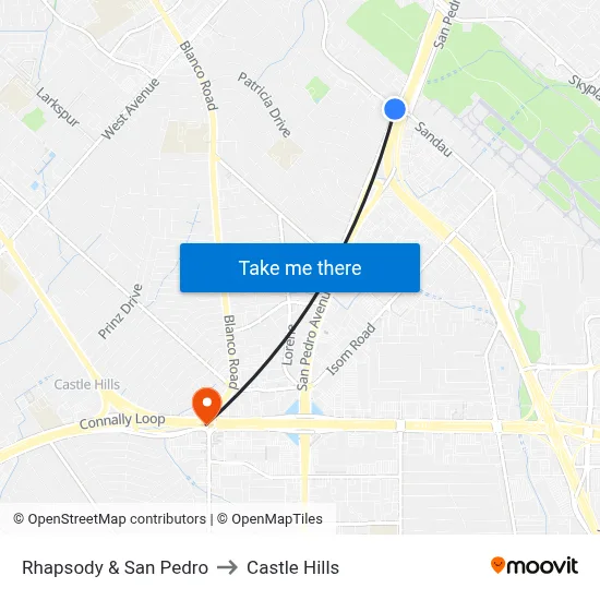 Rhapsody & San Pedro to Castle Hills map