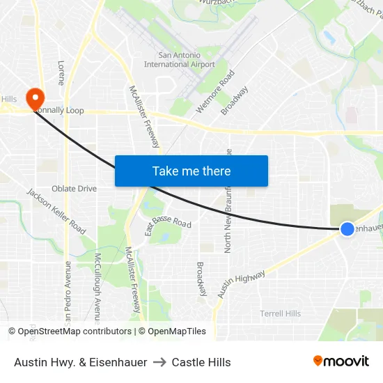 Austin Hwy. & Eisenhauer to Castle Hills map