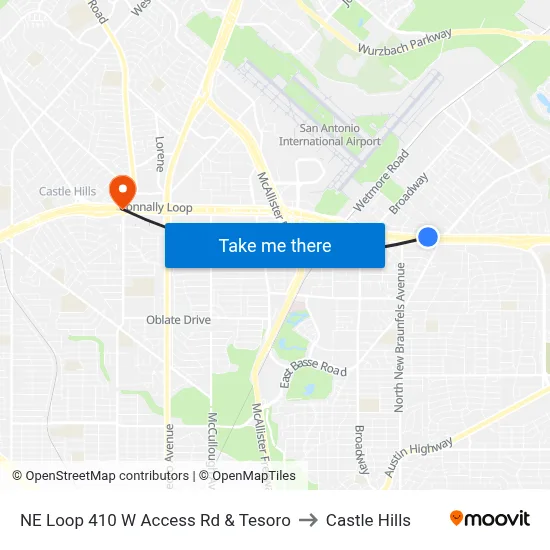 NE Loop 410 W Access Rd & Tesoro to Castle Hills map