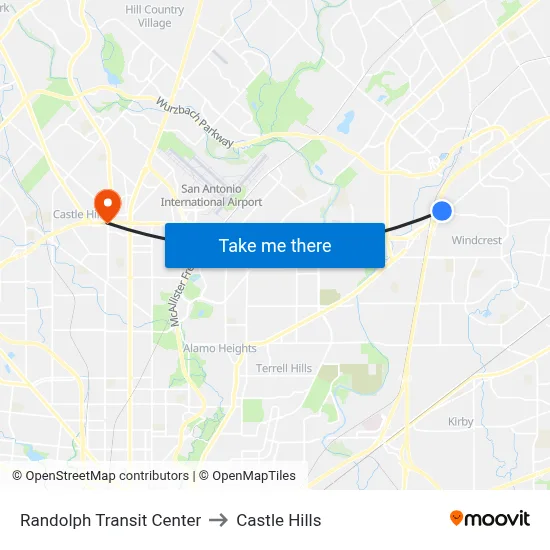 Randolph Transit Center to Castle Hills map