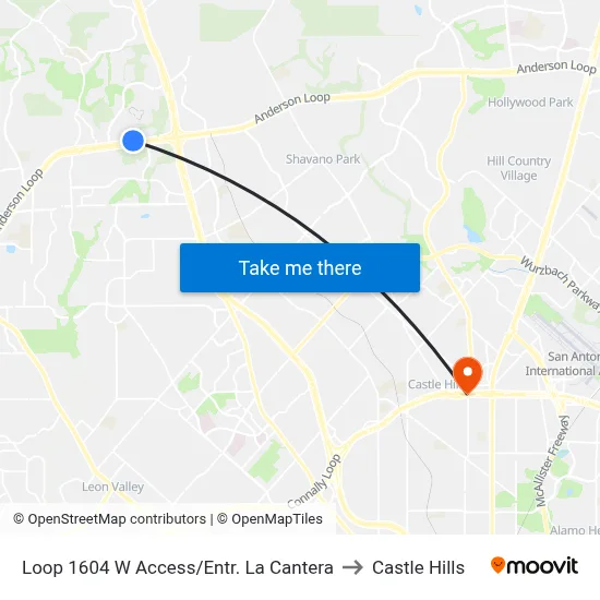 Loop 1604 W Access/Entr. La Cantera to Castle Hills map