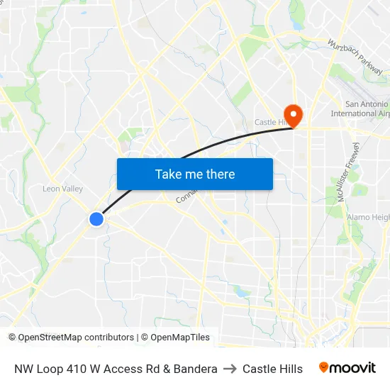 NW Loop 410 W Access Rd & Bandera to Castle Hills map