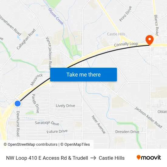 NW Loop 410 E Access Rd & Trudell to Castle Hills map